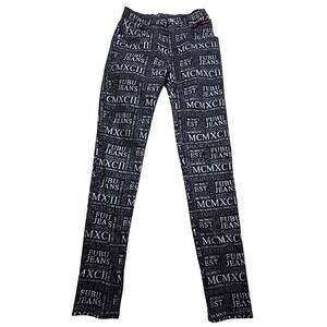 Vintage FUBU The Collection All Over Print Logo Jeans Black Silver W5/6 90s Y2K